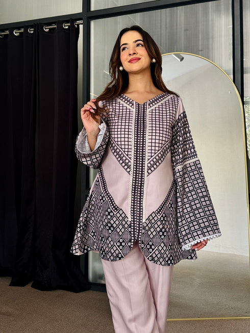 Soft Rose Pastel Winter Kurta Set